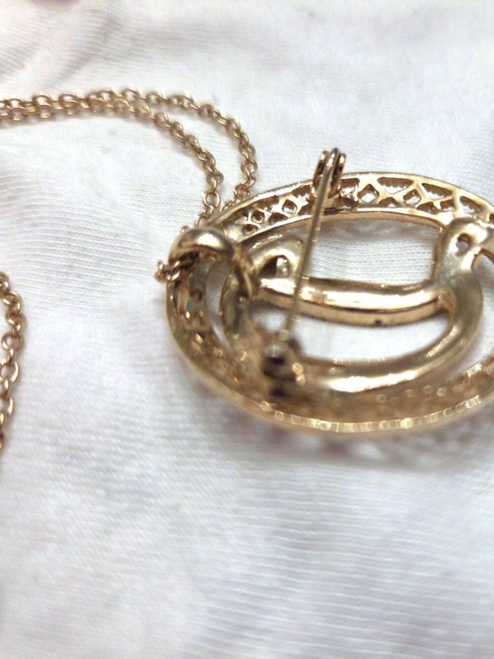 Vintage Gold and Amber Crystal "D" Convertible Brooch - NWOT - Picture 3 of 6